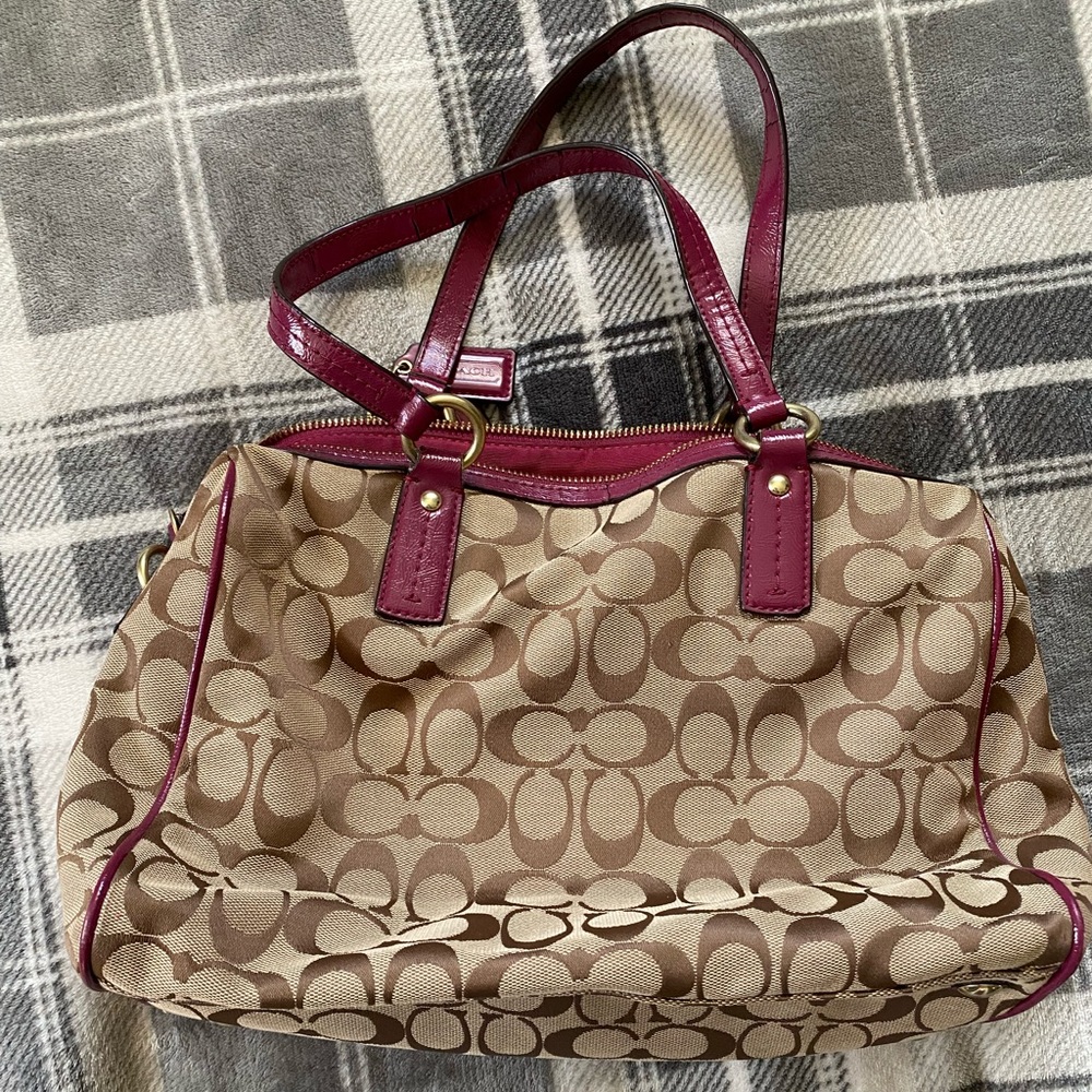 Coach Python Stripe And Raspberry Hand Bag - image 2